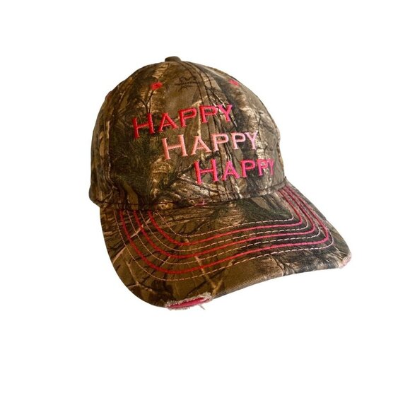 Camouflage Happy Happy Happy Pink Embroidered Hat Cap Adjustable - Picture 1 of 9